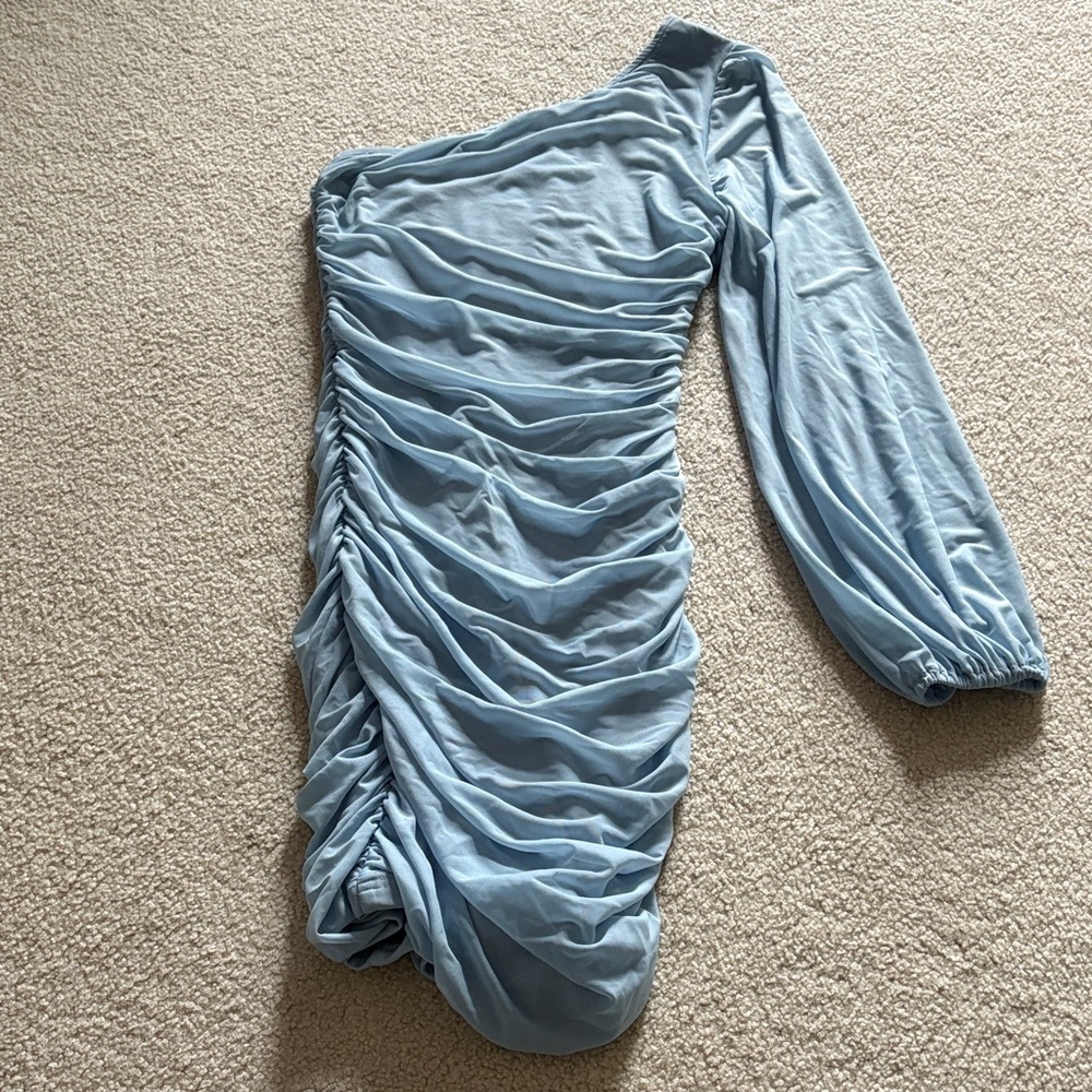 Elegant One-Shoulder Blue Dress
